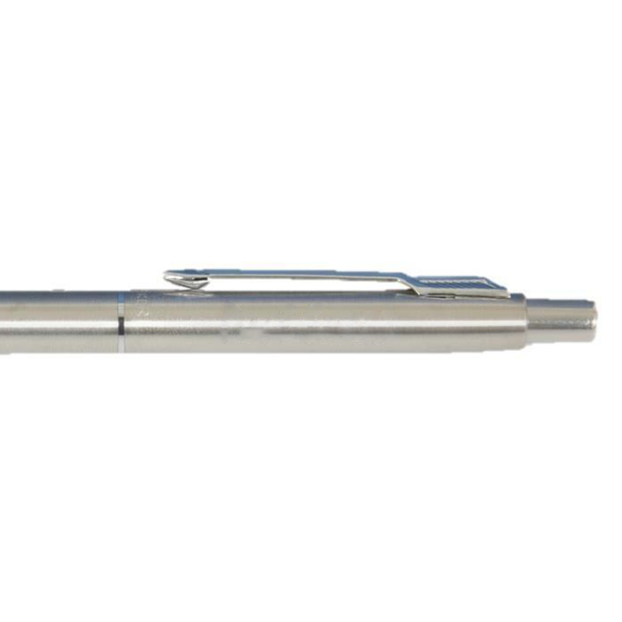 A Parker Classic Chrome Silver Ballpoint Pen, featuring a clip on the side, is positioned horizontally against a plain white background.