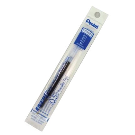 A Pentel refill pack for EnerGel pens, named LRN5 blue, with a 0.5 mm needle tip. The packaging is transparent and showcases blue and white text indicating the pen model and tip size.