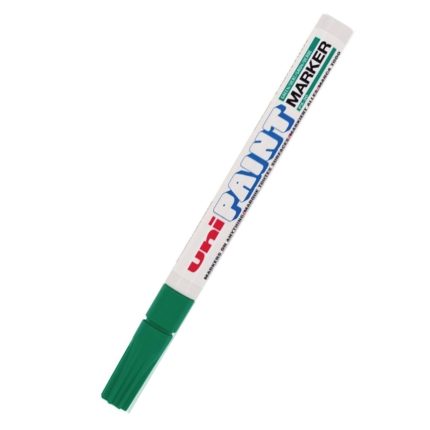 A px20 Green marker with a white barrel lies diagonally against a white background. The cap and tip of the marker are green, while the branding text features blue, red, and green colors.
