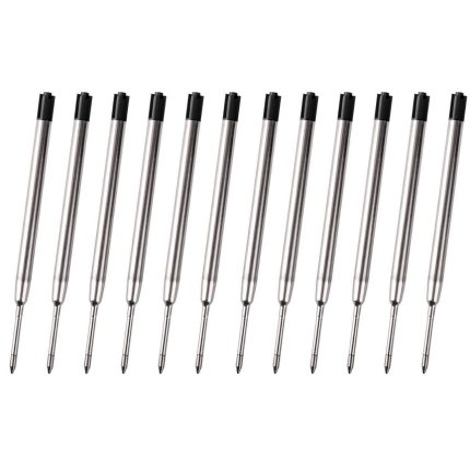 A row of twelve Secretary Parker compatible ballpoint refills in elegant black, arranged horizontally against a white background.