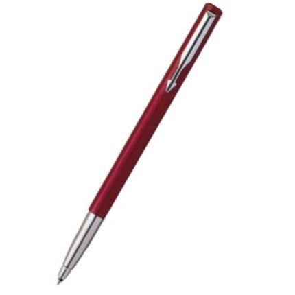 A sleek Parker Vector Blue Rollerball Pen with a metal clip is displayed at an angle on a white background, exuding luxury.