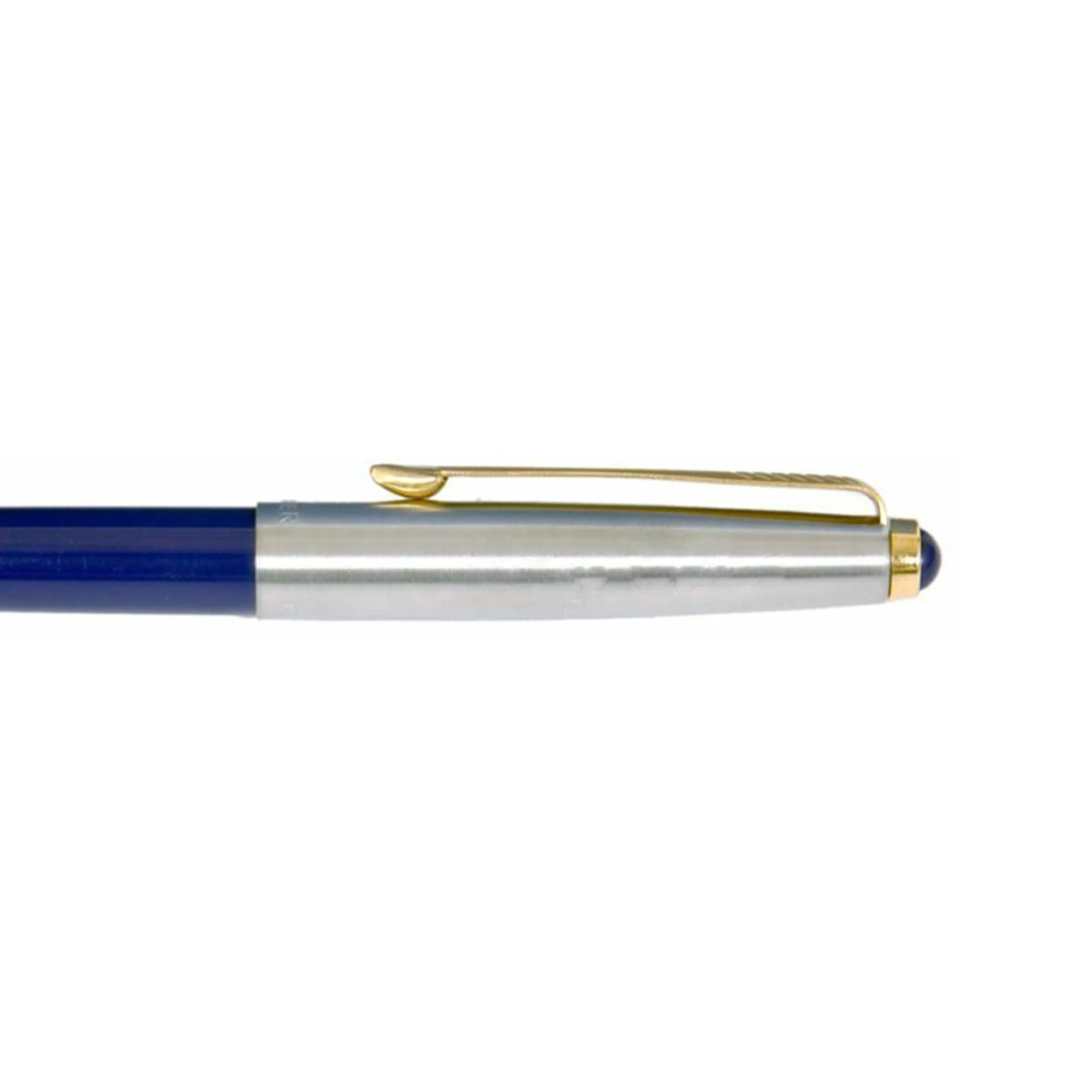 A black Parker Galaxy ballpoint pen featuring a silver cap and gold clip is displayed against a white background. The pen is oriented horizontally, with the cap on the right side.